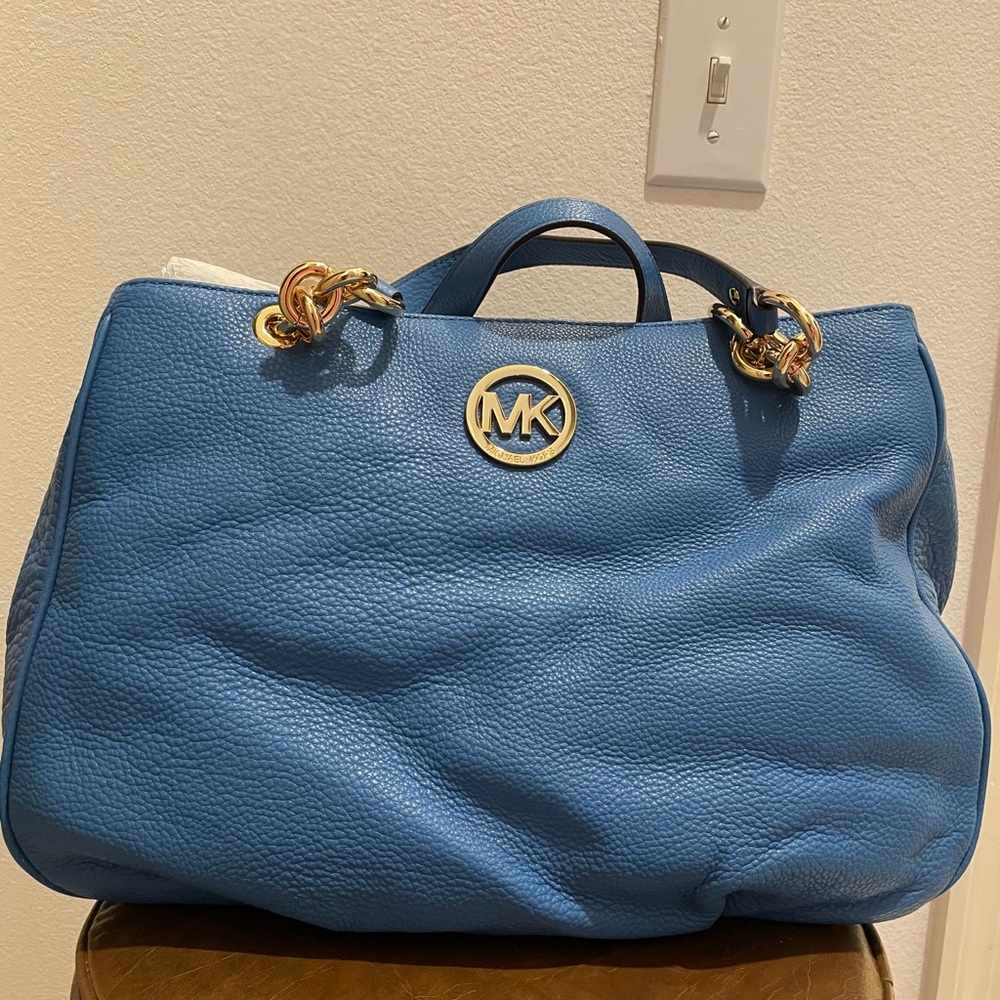 Michael Kors Blue Fulton Pebbled Leather Tote Bag